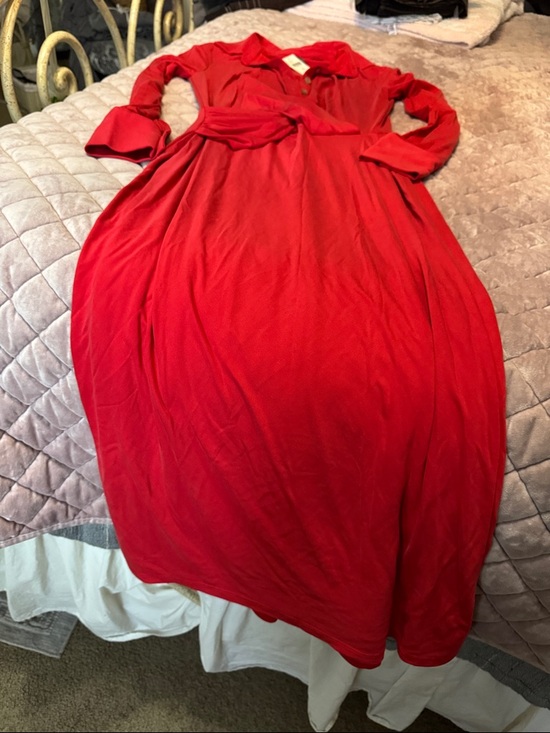 Anthropologie Dresses & Skirts - Anthropologie Red Long Sleeve Maxi Dress with Waist Tie